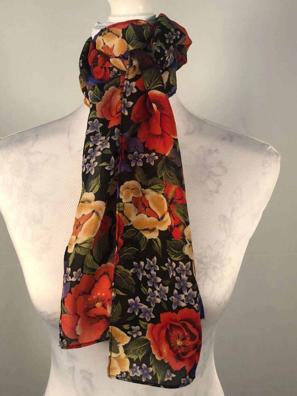 Vintage Romantic Floral Scarf | Dark Botanical Opera Garden Style - Picture 4 of 9